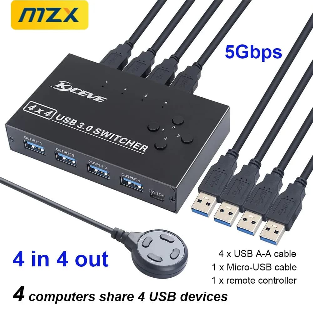 MZX Selettore interruttore USB 4 in 4 out Switcher KVM 4x4 Hub 3.0 3 0 KM 4 Host Condividi 4 dispositivi USB per tastiera Stampante Switch KVM