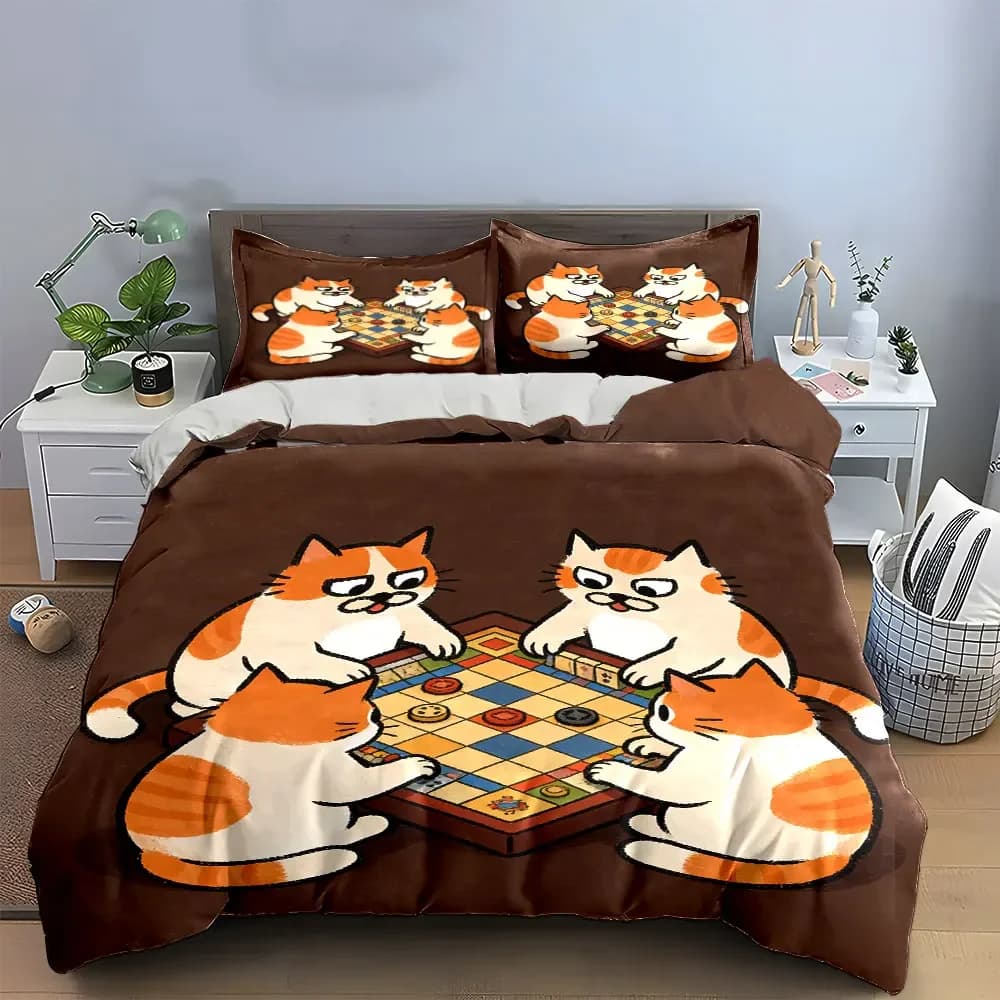 Set decorativo per gioco da tavolo Cats, set di biancheria da letto con copripiumino morbido e confortevole, include 1 copripiumino e 2 federe, regalo