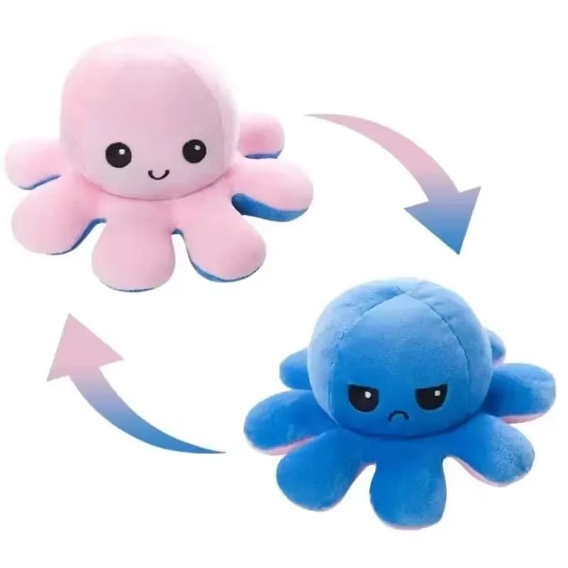 Peluche Polpo Reversibile con Faccia Cambiabile, Giocattolo Morbido per Bambini, Tema Vita Marina