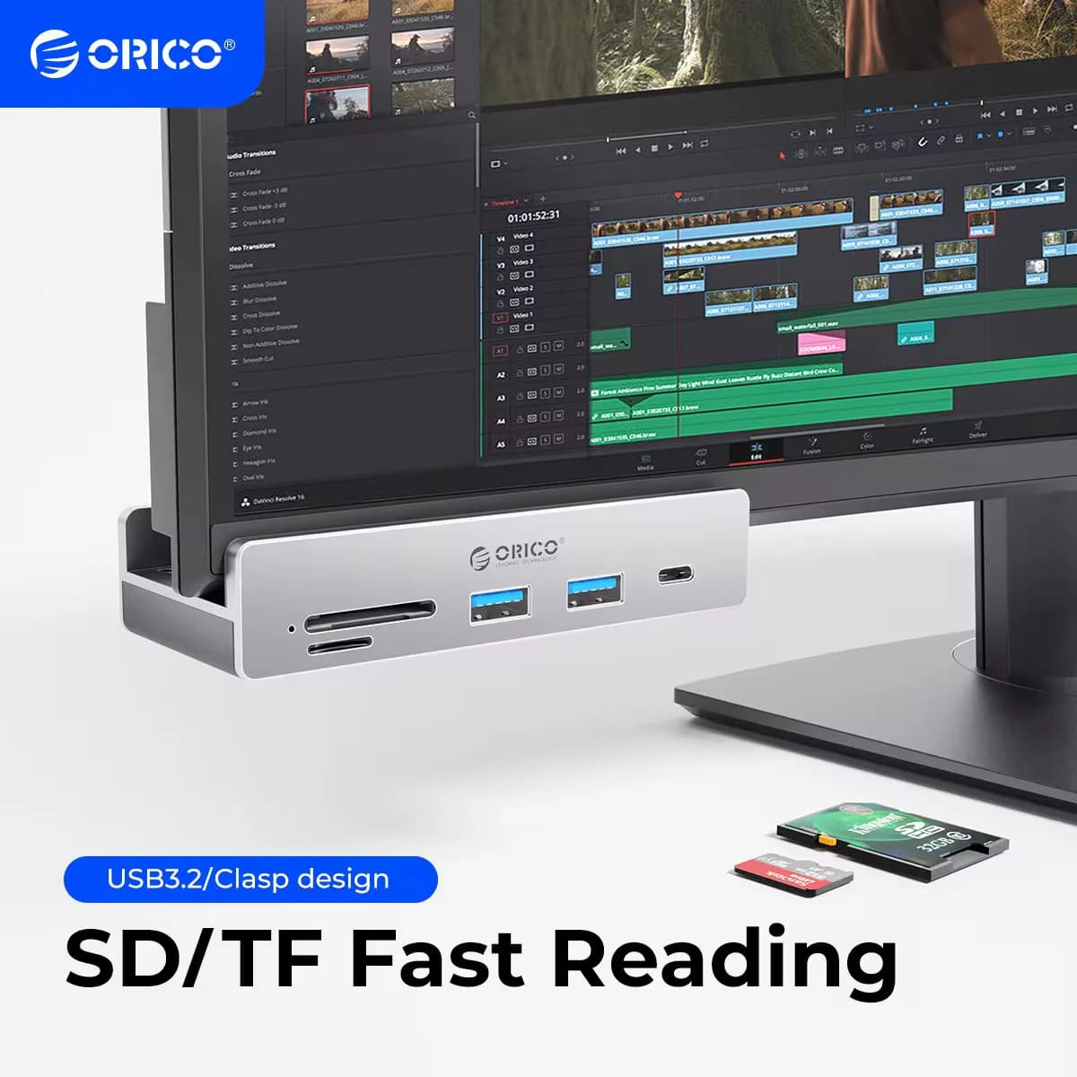 ORICO Hub USB 3.2 da 10 Gbps Espansione a 6 porte con protocollo del connettore di alimentazione Trasmissione ad alta velocità Scheda SD TF Lettura veloce