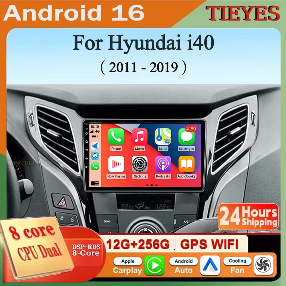 Autoradio Android 16 per Hyundai i40 2011-2019, Stereo Multimediale con GPS, Carplay Wireless, Android Auto, WIFI 4G D