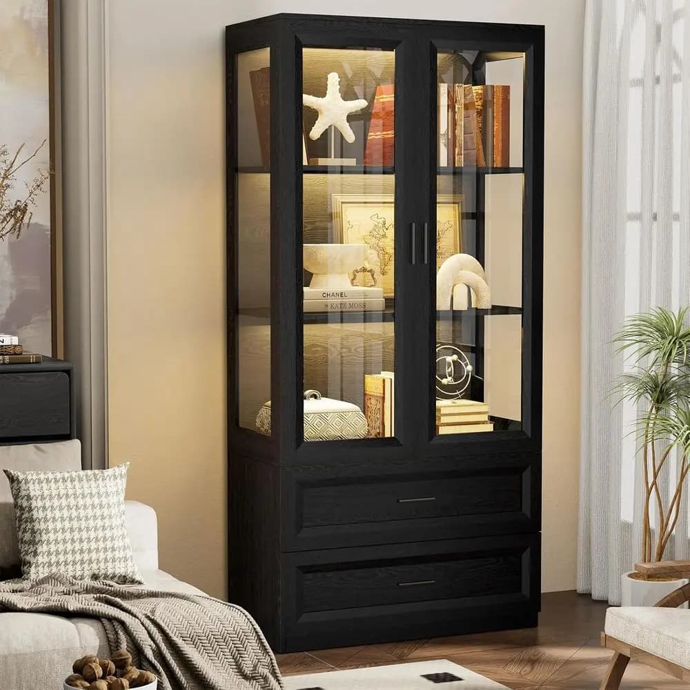 Vetrina Espositiva in Acrilico Illuminata a LED, 67 Scomparti per Oggetti da Collezione, Attivazione con Sensore, Ideale per Casa, Ufficio o Soggiorno