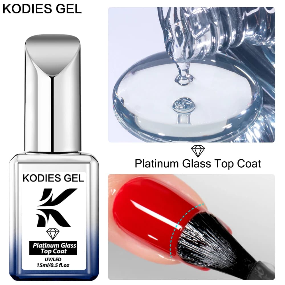 KODIES GEL Diamond Top Coat No Wipe Gel Smalto per unghie 15ML Semi permanente in vetro platino lucido più spesso Top Gellak per manicure Art