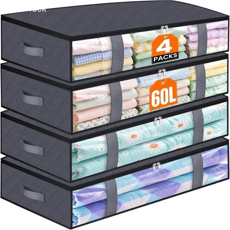 Set di 4 Contenitori Salvaspazio Sotto il Letto per Coperte, Scarpe e Organizzazione - Organizer per Biancheria da Letto per Camera da Letto