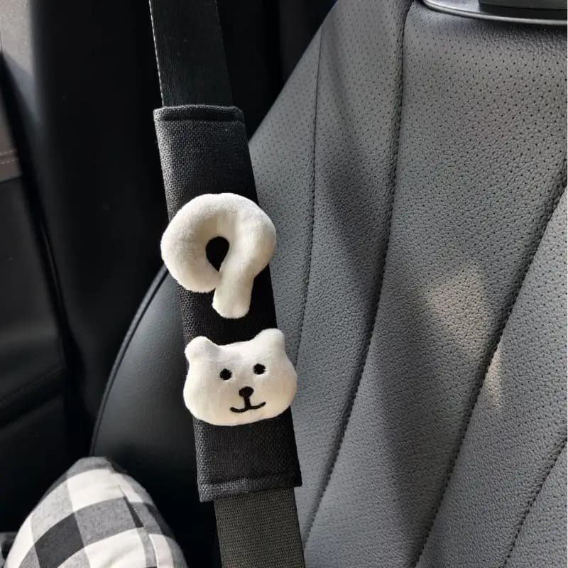 Cute Cartoon Cat Car Seat Belt Cover Non Slip Thickened Soft Plush Material Ideal For Long Driving Car Decoration Accessory