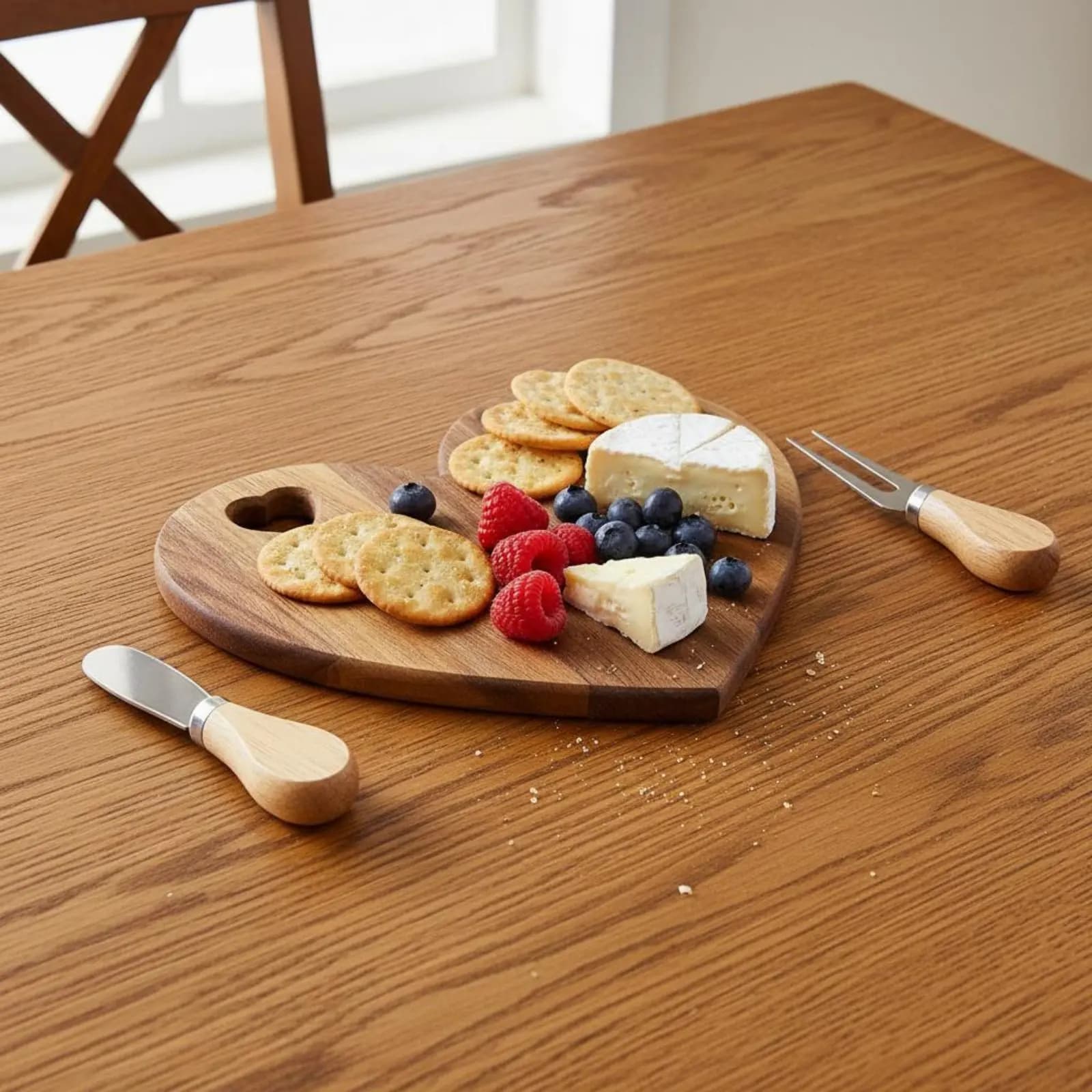 Tagliere in Legno di Acacia e Set di Posate, Design Appendibile, Tagliere a Cuore in Legno con Utensili, Articoli da Cucina per Matrimoni, Feste