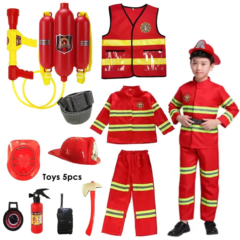 2026 New Realistic Firefighter Costume Set With Toy Accessories For Boys Girls Halloween Carnival Role Play