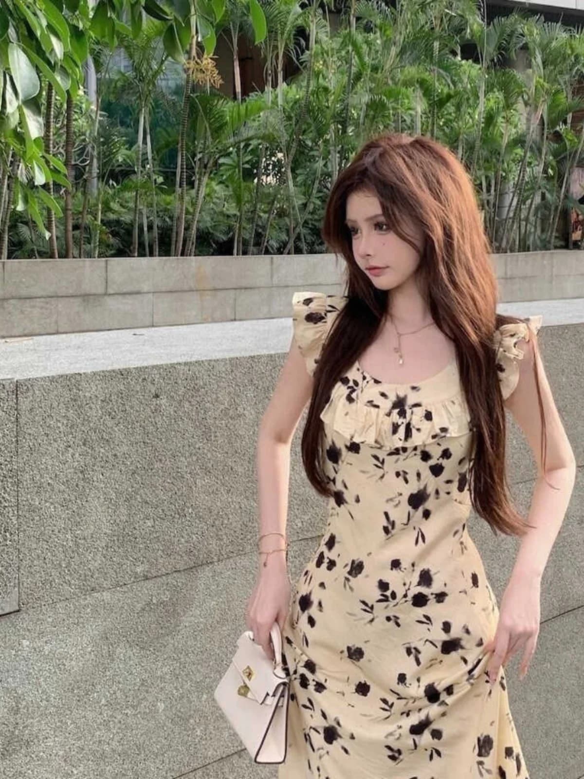 Evening Black Rose Limited Edition Print Dress Women's Summer New Style Elegant Slim U-Neck Long Dress Sweet High Waist A-Lin...