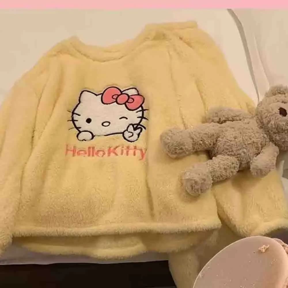 Sanrio Hello Kitty Kawaii Women's Sleepwear Winter Flannel Warm Soft Comfortable Casual Cute Printed Home Clothes By Gift 2026