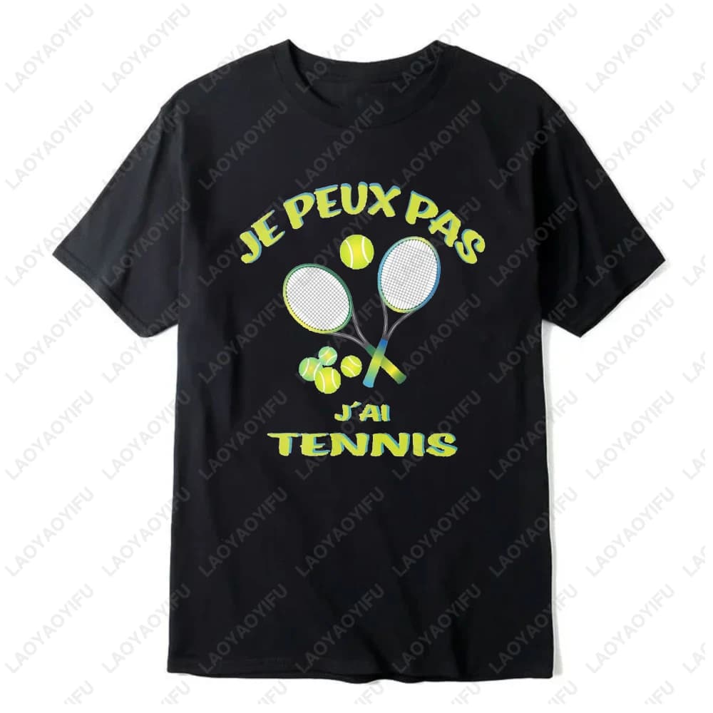 Women's T-shirt with tennis racks and balls graphics, cotton, summer, casual, sports, fun, fashionable