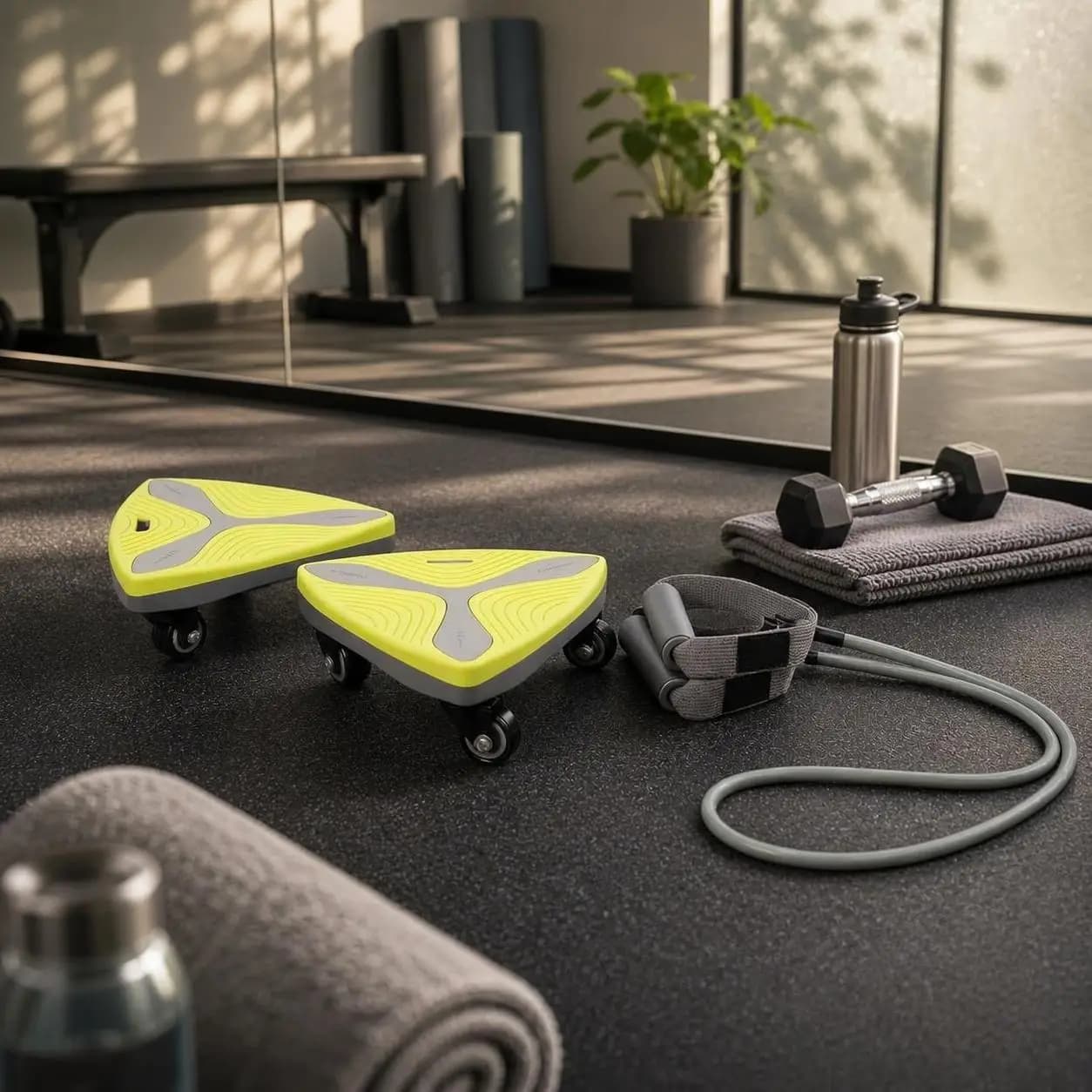 2 Pieces Abdominal Slide Board with Resistance Band Non-Slip Exercise Set Ab Roller Multifunctional Fitness Equipment Portable