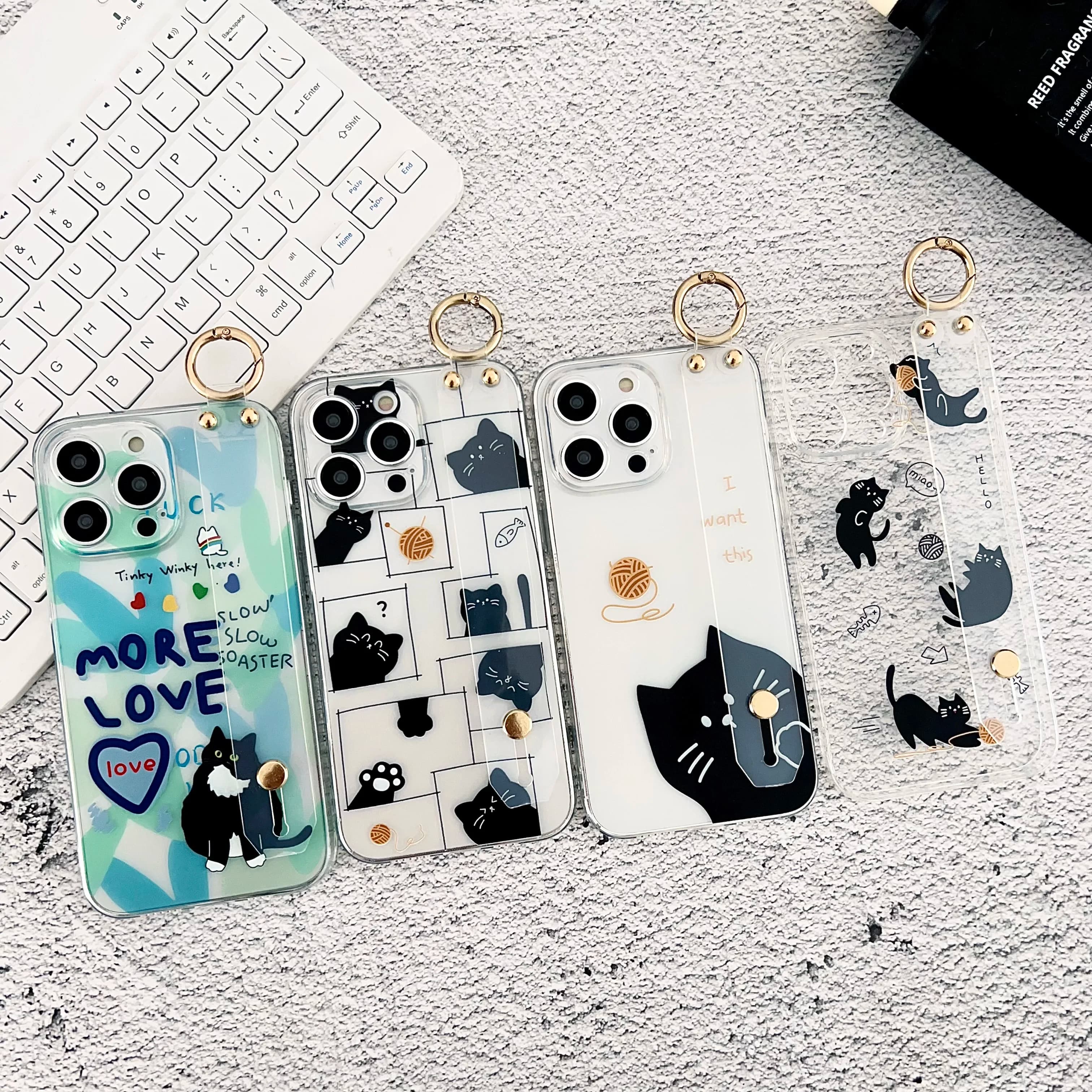 For Samsung Galaxy S8 S9 S10 S20 S21 S22 S23 S24 S25 S26 Note 8 9 10 20 Plus Ultra FE Edge little cat Case Wrist Strap