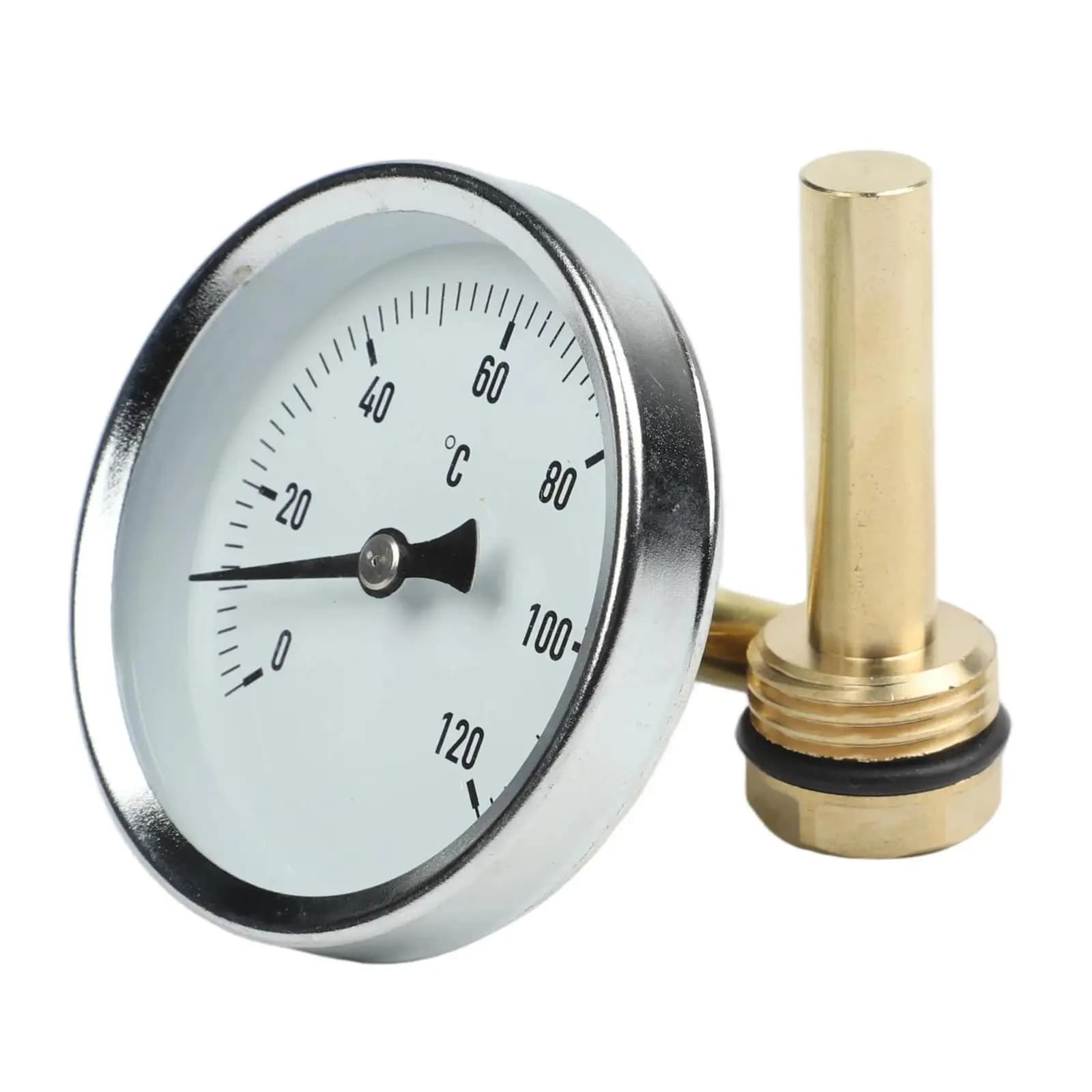 Termometro Bimetallico con Guaina 1/2" a Vite Assiale, Indicatore di Temperatura Acqua per Caldaia e Riscaldamento