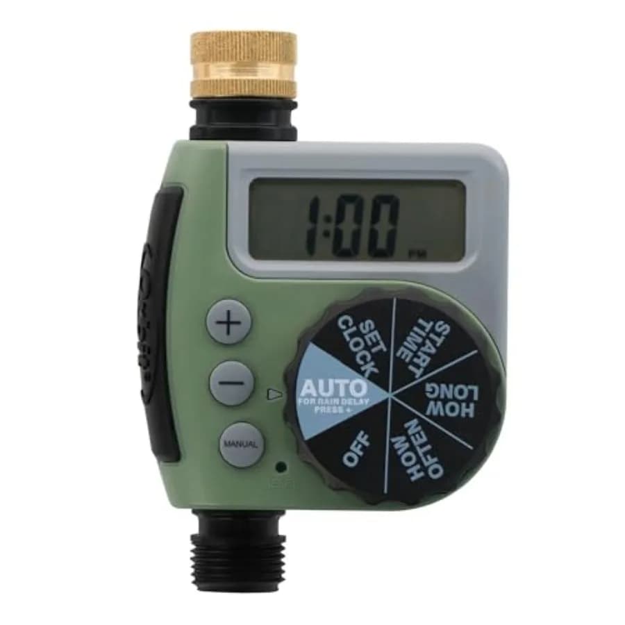 Confezione da 2: Timer per irrigazione a uscita singola 62056 con manopola singola, nero, regolabile, con scocca in plastica resistente per giardino e prato