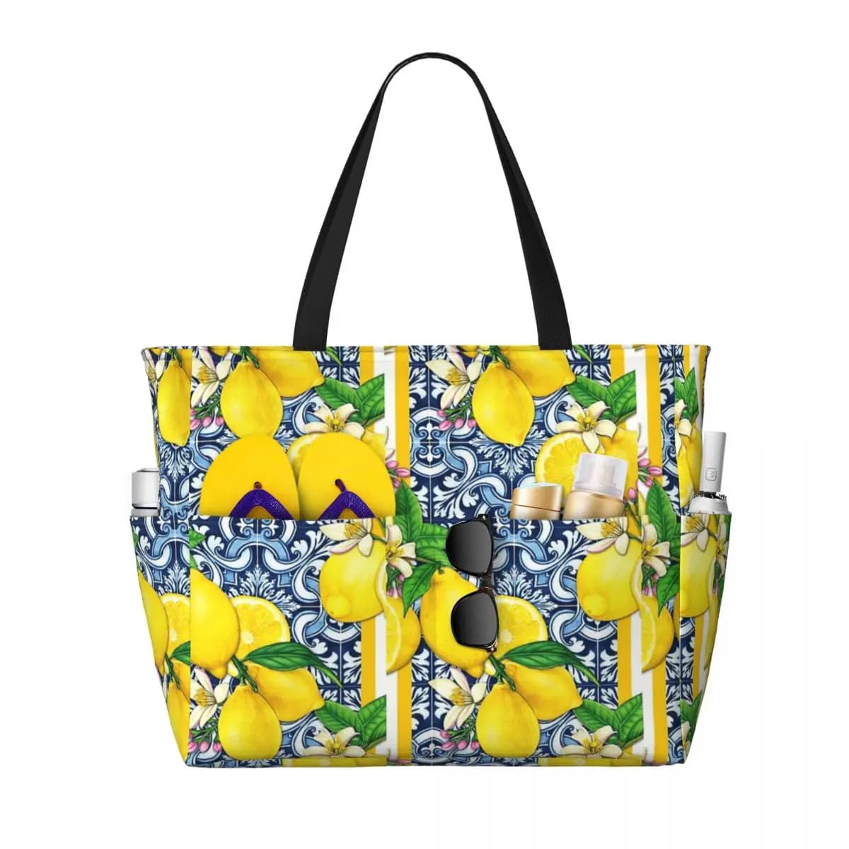 Borsa tote da spiaggia con cuscino per piastrelle stile limone sorrento Borsa sportiva da palestra per yoga Borsone grande borsa da viaggio da donna Borsa da fitness