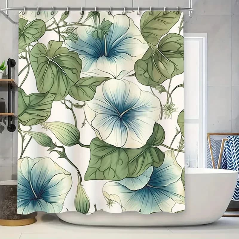 Tenda da doccia floreale blu Tessuto impermeabile Decorativo Bagni Fodera da bagno per la decorazione domestica nelle tende da bagno della casa