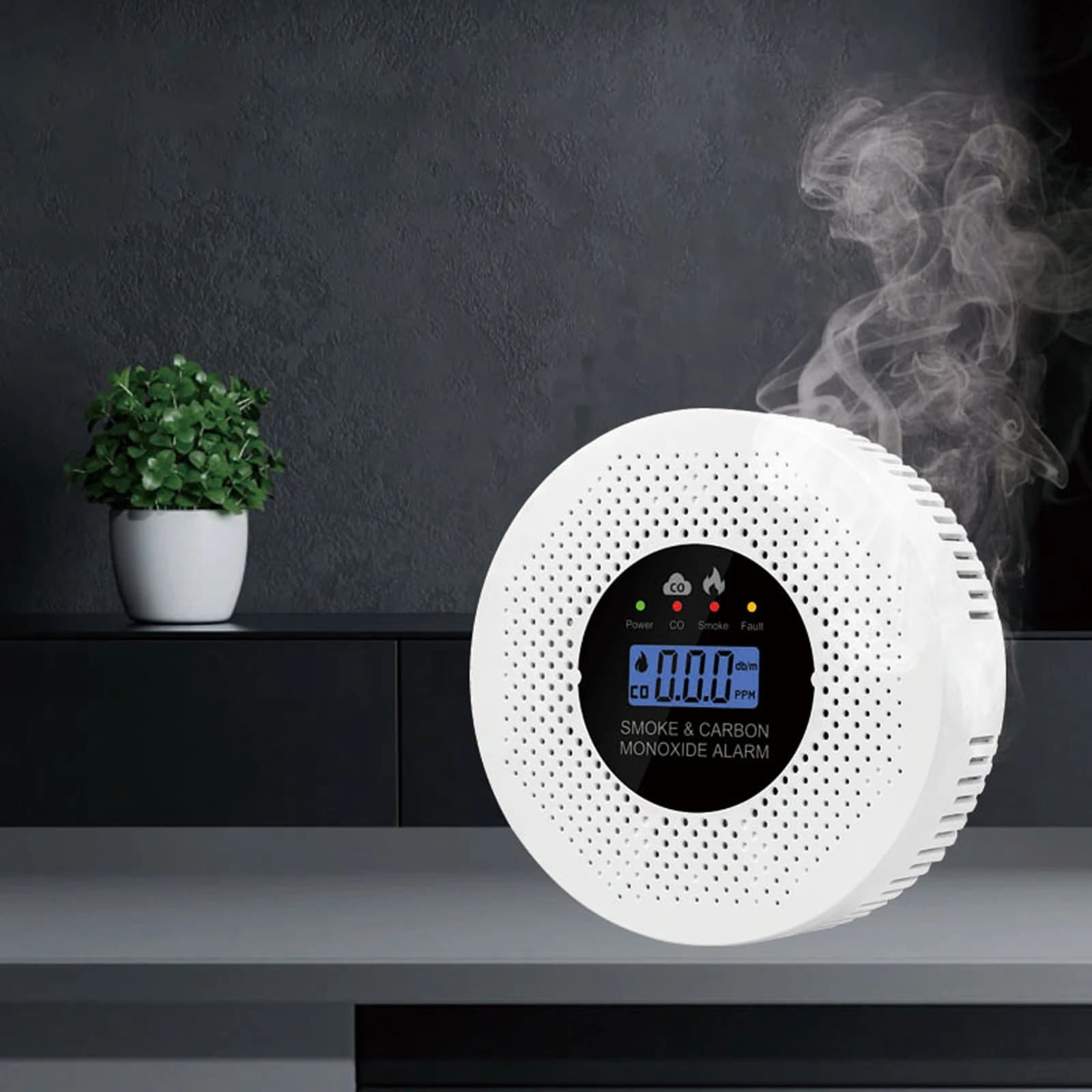 Smoke and Carbon Monoxide Detector with LCD Display 2 in 1 Fire Alarm Smoke Detector Real-Time CO Monitor for Home Office Hotel