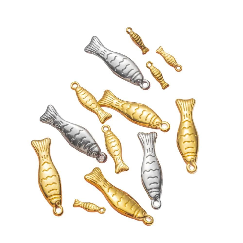 5 pezzi di ciondoli a forma di pesce in acciaio inossidabile placcato oro per collane fai da te, orecchini, portachiavi, accessori per la creazione di gioielli