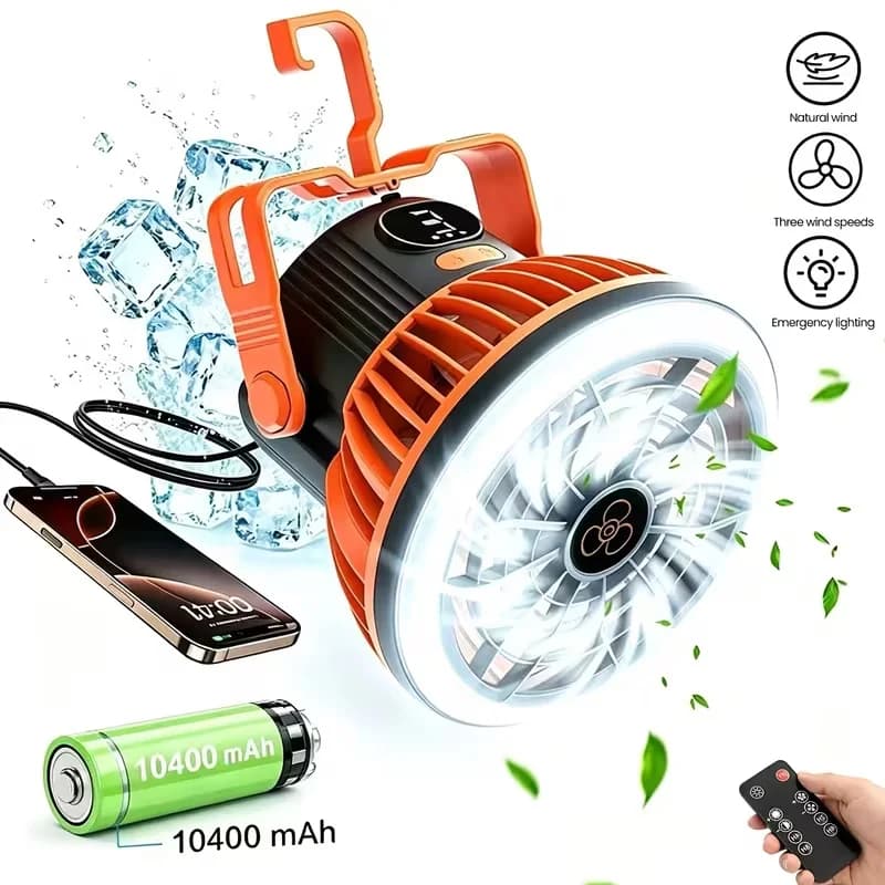 10400Mah Camping Fan with Led Light Portable Power Bank Remote Control Three Speed Wind Portable Fan for Outdoor Camping
