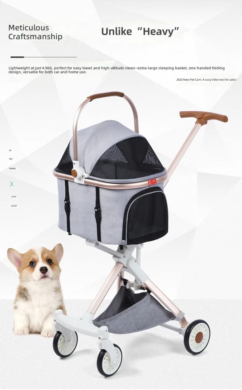 Pet Stroller, One-Click Foldable, Detachable Basket, for Dogs and Cats, Portable Pet Carrier, Lightweight and Durable