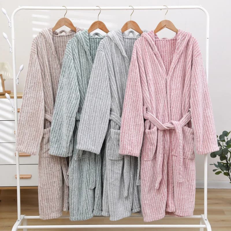 1 pcs unisex autumn strip robe with kimono hood robe cozy night dresses woman dressing clothes for the house