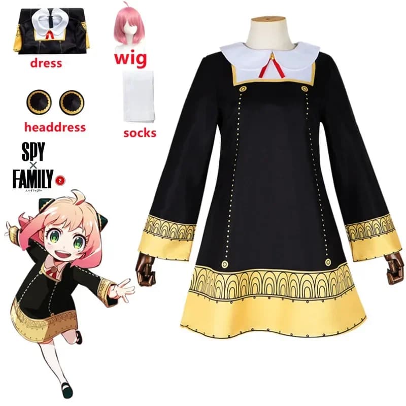 Anime Spy X Family Anya Forger costumi Cosplay bambini Halloween Ania Cosplay uniforme parrucca regalo di natale per Kid Girl Dresses