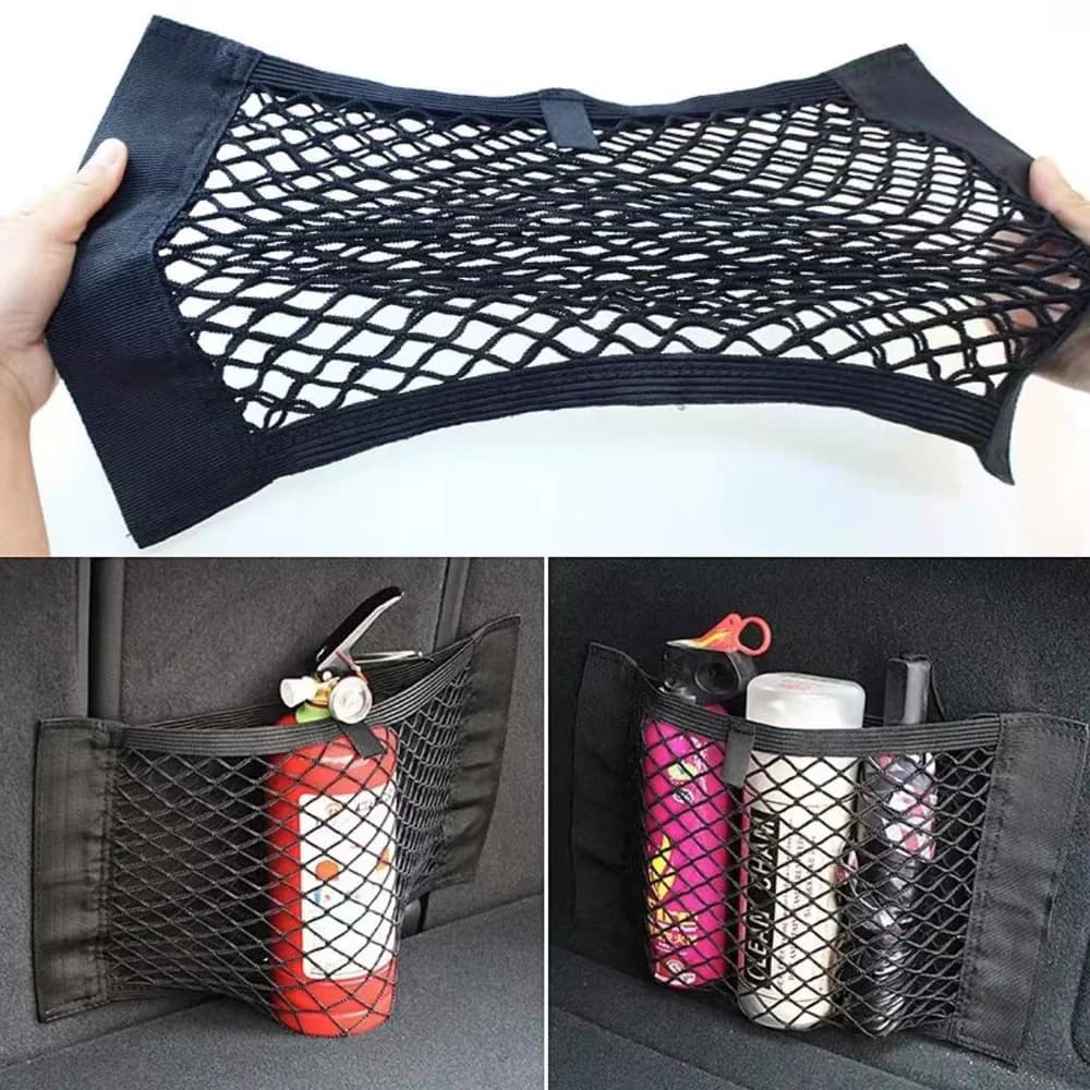 Car Storage Net Stretchable Mesh Pocket Magic Elastic Sticker Universal Rear Trunk Seat Bag Pocket Cage Auto Interior Organizer