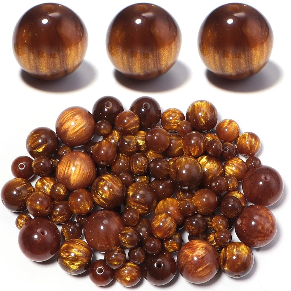 5-30pcs/lot 8-20mm Gilding Resin Beads Gold Brown Round Loose Spacer Beads For Jewelry Making DIY Necklace Bracelet Accessories