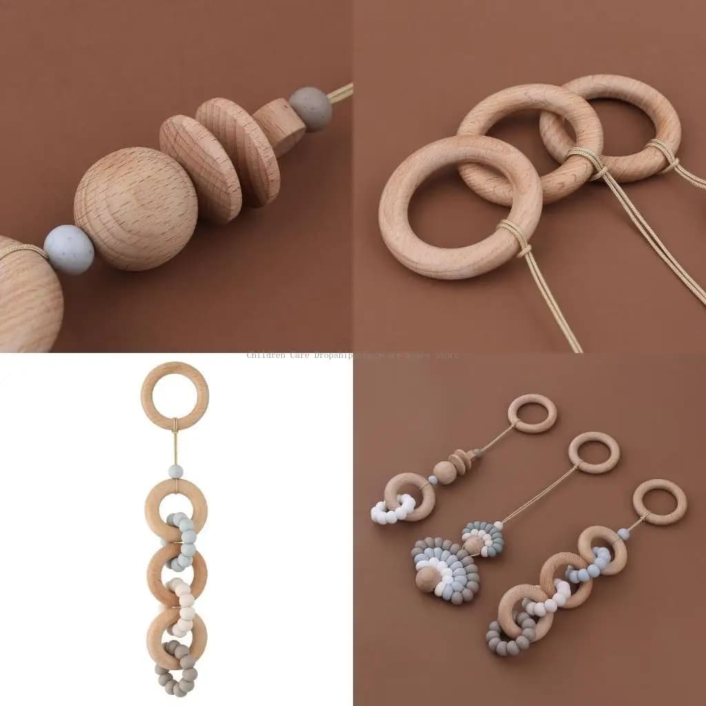 Baby Gym Frame Pendenti Anello in legno Perline in silicone Massaggiagengive Passeggino Sonaglio Neonati Neonato Dentizione