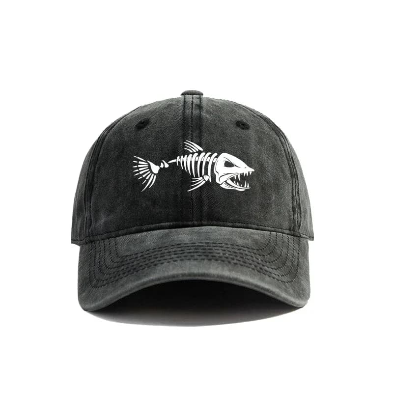 Fishbone Baseball Cap Summer Distressed Dad Hats Men Women Outdoor Casual Printed Fishing Skeleton Fish Bone Caps