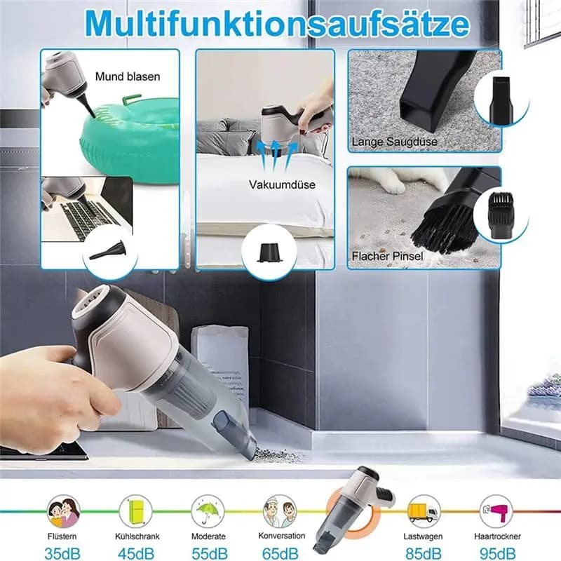 Aspirapolvere per Auto 9000Pa + 5 Filtri, Portatile, Super Potente, Senza Fili, Doppia Funzione Soffiante e Aspirante, per Tastiera