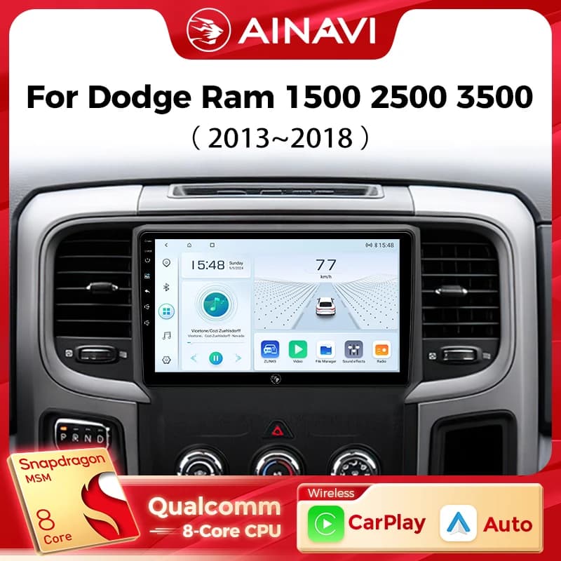 Ainavi Autoradio Lettore Multimediale Per Dodge Ram 1500 2500 3500 2013-2018 Wireless Carplay Android Auto Car Stereo 48EQ GPS DSP