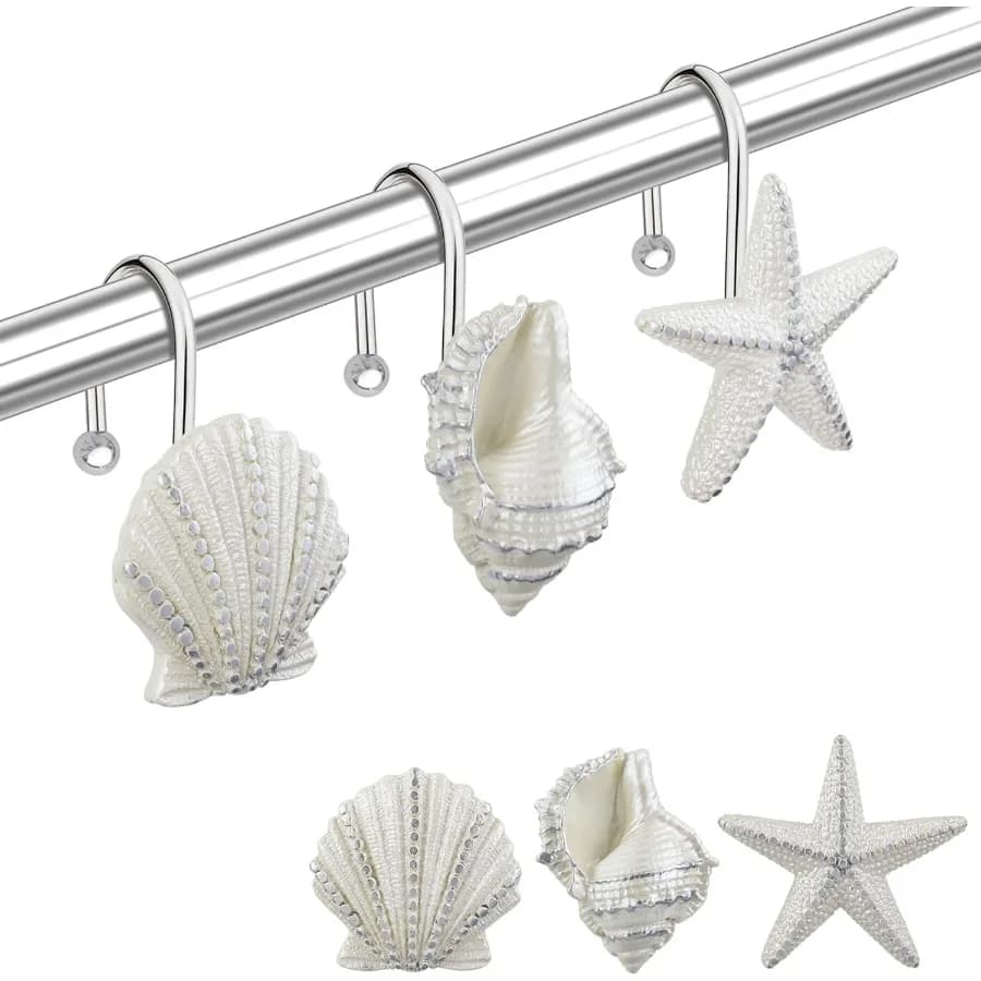 Ganci per tende da doccia Anelli 12 pezzi Anelli per doccia con conchiglia con perla lucida Anti Rt Ganci decorativi per doccia per bagno da spiaggia Baby Room