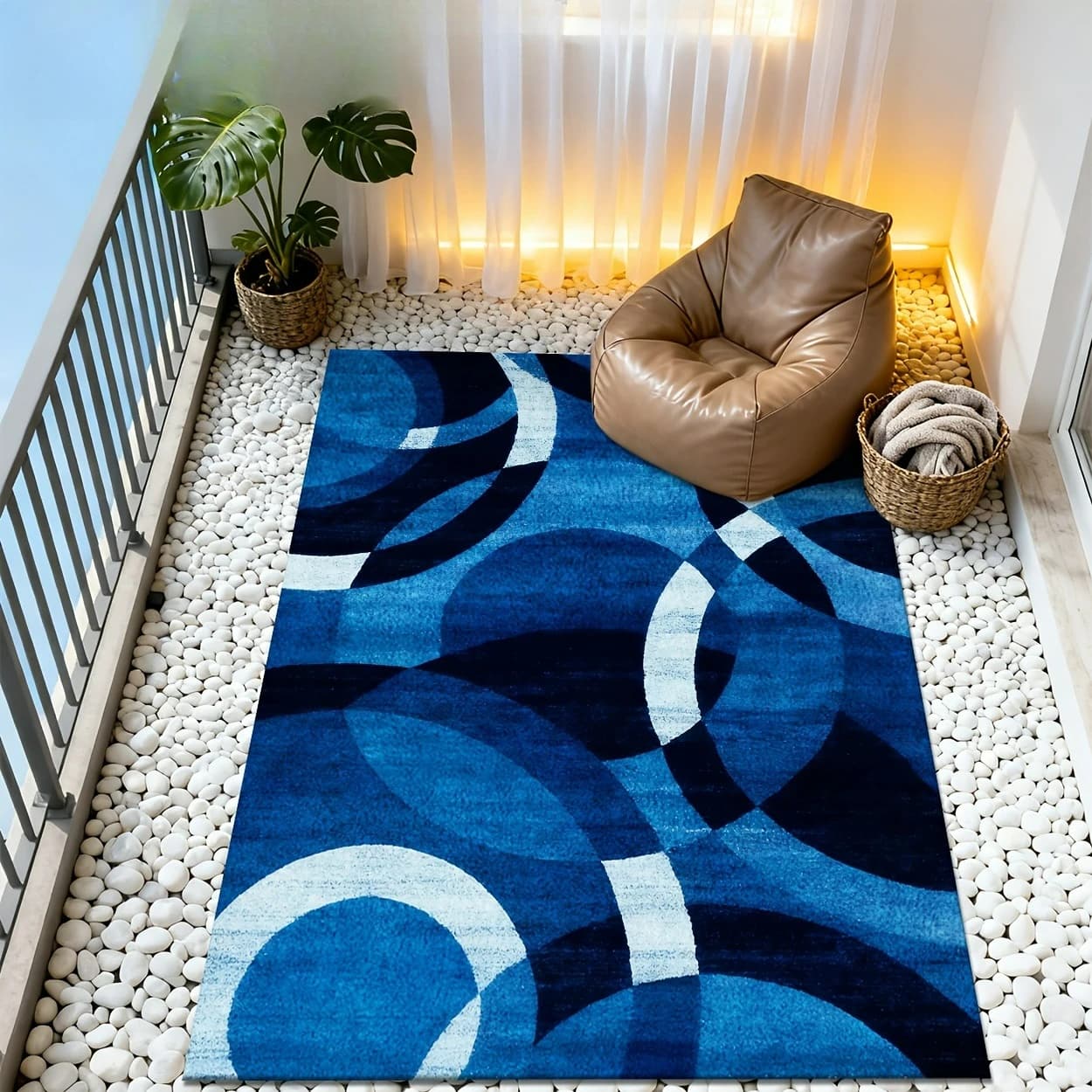 Everyday Balcony Living Room Floor Mat Blue Geometric Circle Pattern Bedroom Large Area Rug Sofa Bedside Home Decor Door Mat