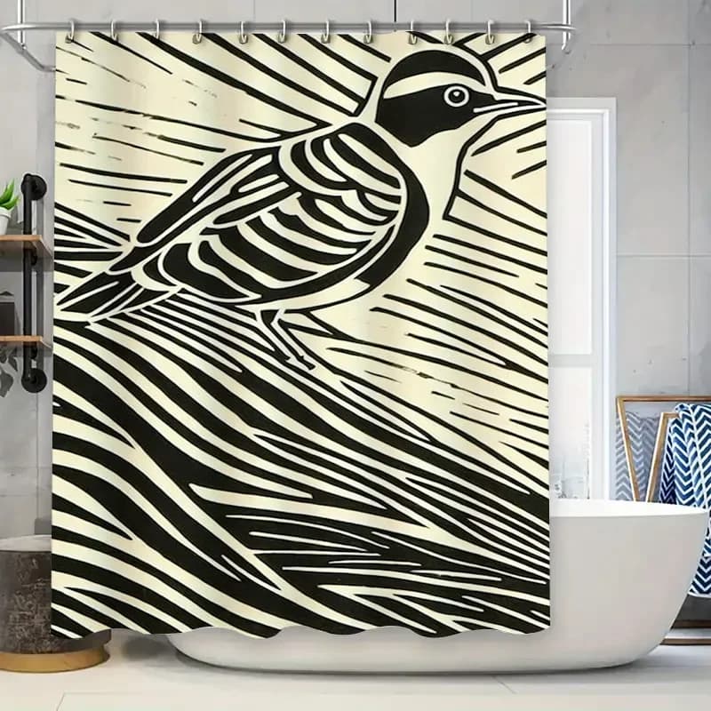 Tenda da doccia Art Duck-Design artistico linea monocromatica, contorno semplice, decorazione moderna impermeabile per il bagno