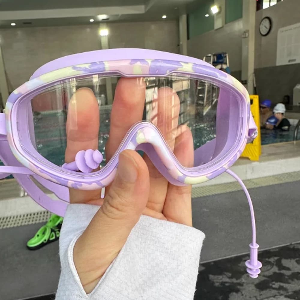 Swimwear with large frame with earplugs Ear caps Ear-proof swimwear Bright colors Diving glasses with wide view Set Water sports