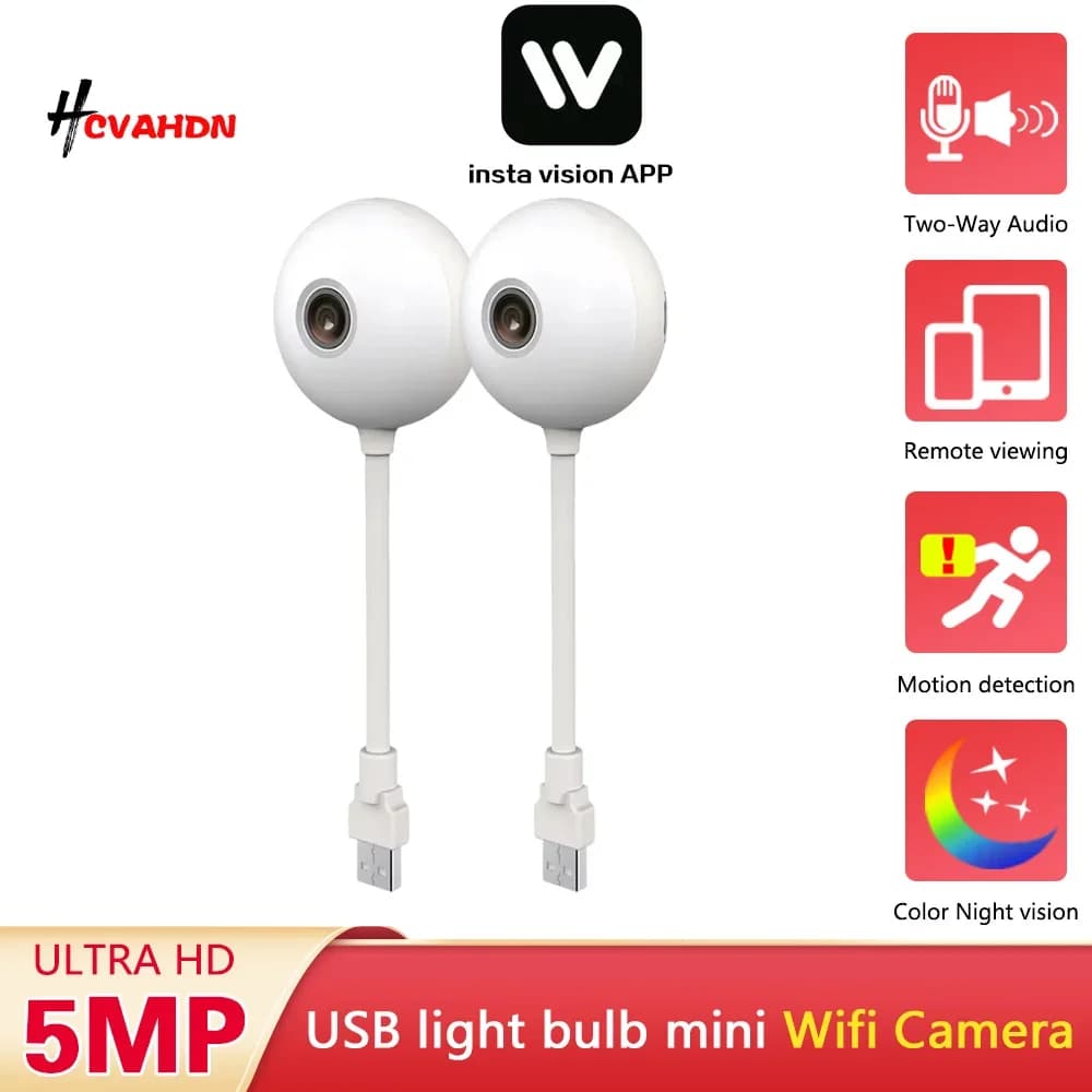 Wireless 5MP Mini Indoor WiFi USB Lampadina Telecamera Rilevazione movimento Audio bidirezionale P2P Efficace monitoraggio del bambino Telecamera di sicurezza