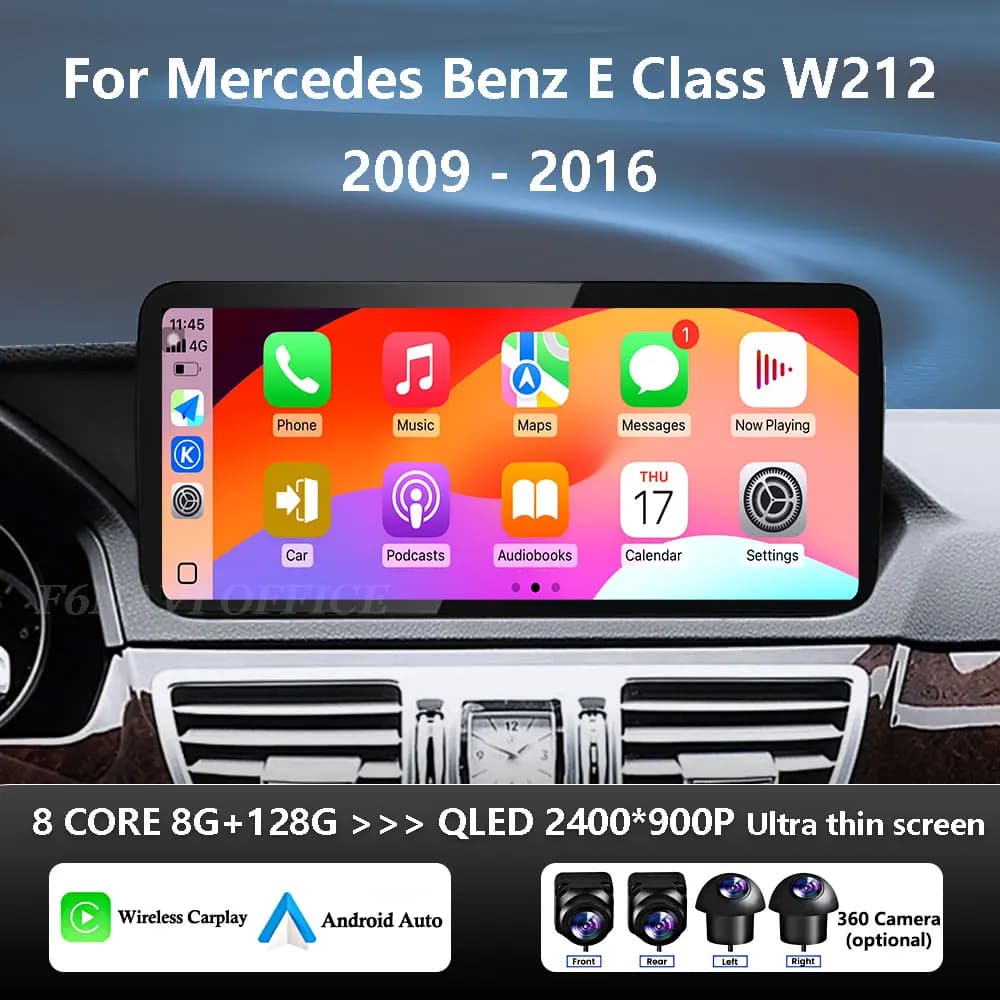 Autoradio multimediale Carplay Android 16 per auto, accessori stereo per Mercedes Benz Classe E W212 2009-2016, schermo QLED 4G