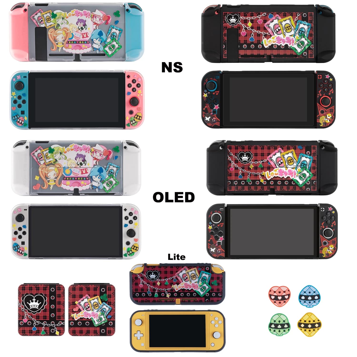 Simpatica custodia protettiva a tema Amu per Nintendo Switch / OLED / Lite - Guscio rigido staccabile satinato / Cappucci per impugnatura per pollice, Sweetheart