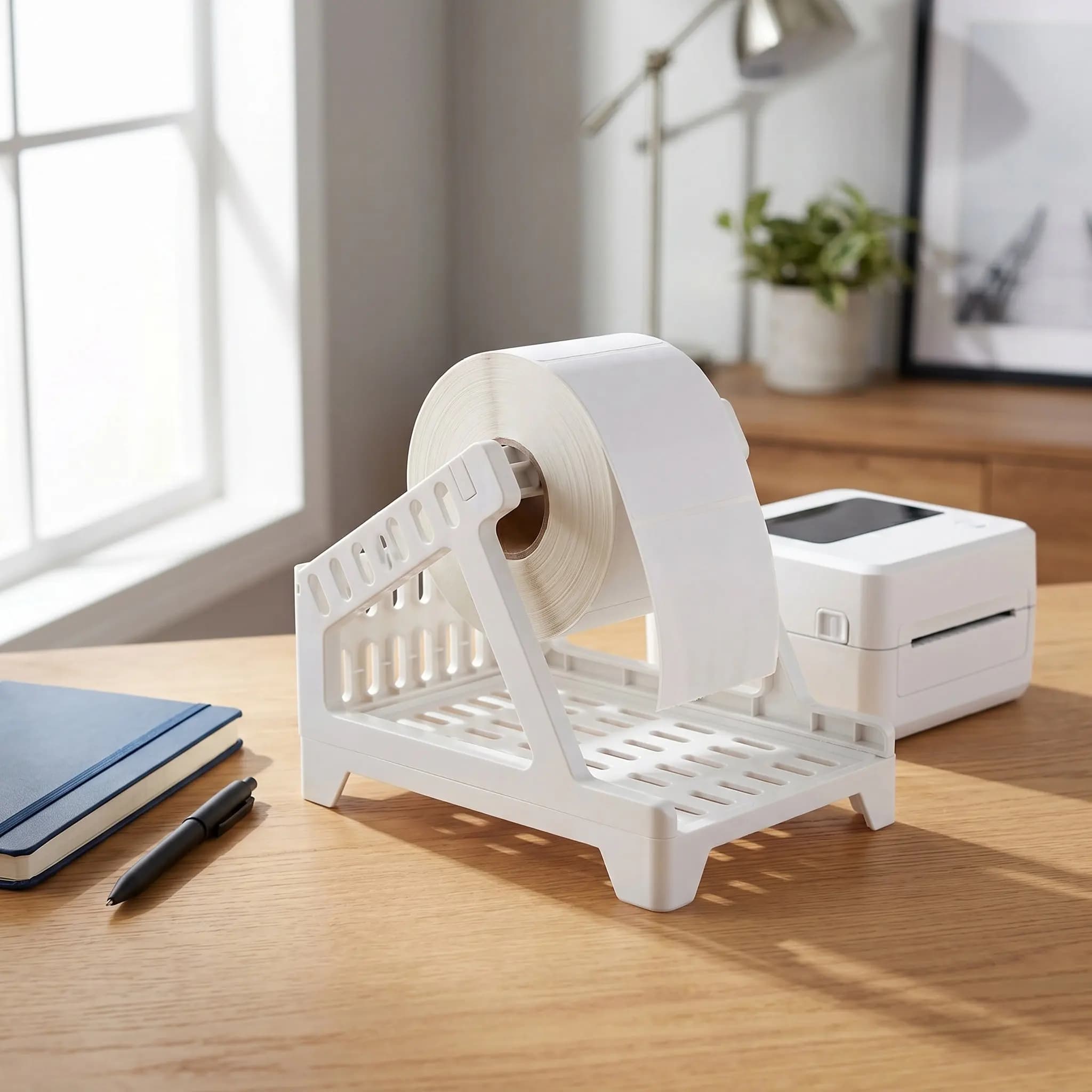 Desktop Label Roll Dispenser Holder Free Standing Sticker Rack for Office Shipping Holiday Organization