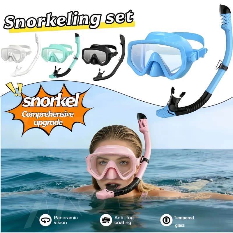 XIAOTREE Snorkeling Set for Adults, Tempered Glass, Fully Dry Mouth, Panoramic Snorkeling Professional Equipment