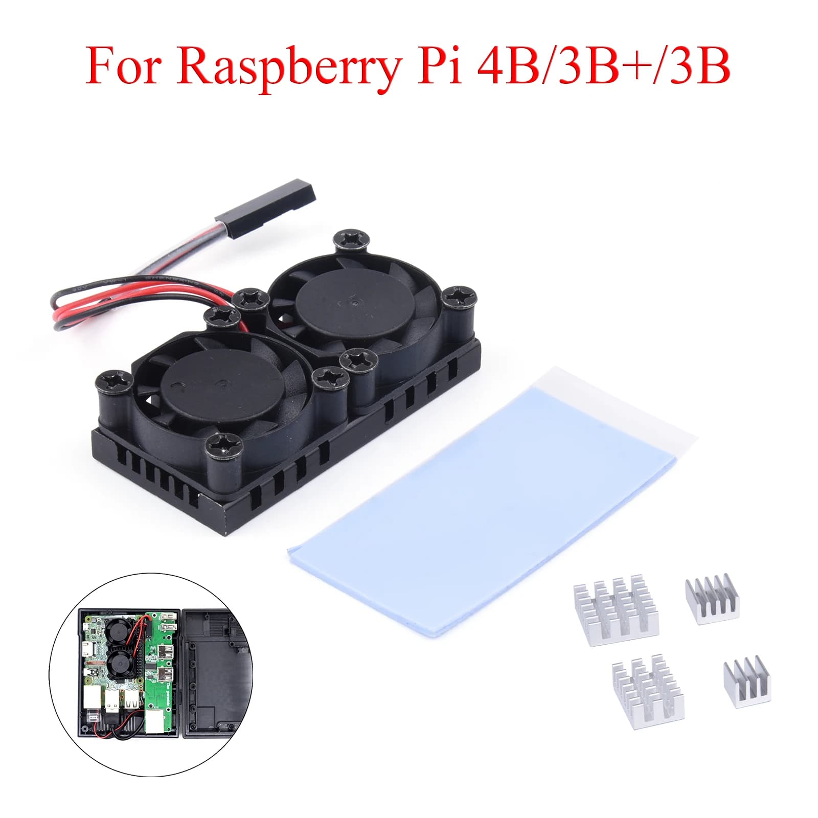 Raspberry Pi 4 Model B Double Fan Cooling Kit with Heat Sink - Double Fan Cooling Device compatible with Raspberry Pi 4B/3 B+