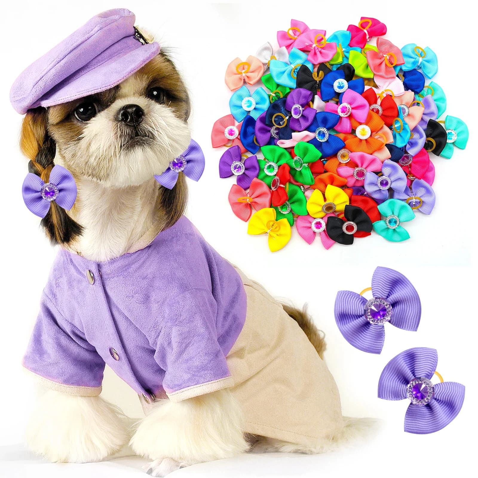 20 pezzi Toelettatura per cani Archi per capelli Archi per cani Colori misti Accessori per cani di piccola taglia Elastici per peli di cani solidi Copricapo per animali Fornitore di animali domestici