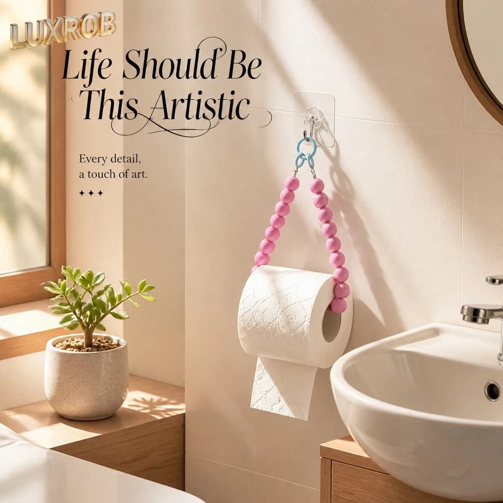 New ArrivalDopamine Hanging Beaded Tissue Holder Non Punching Multifunctional Toilet Paper Roll Bracket Decoration Wall Mount