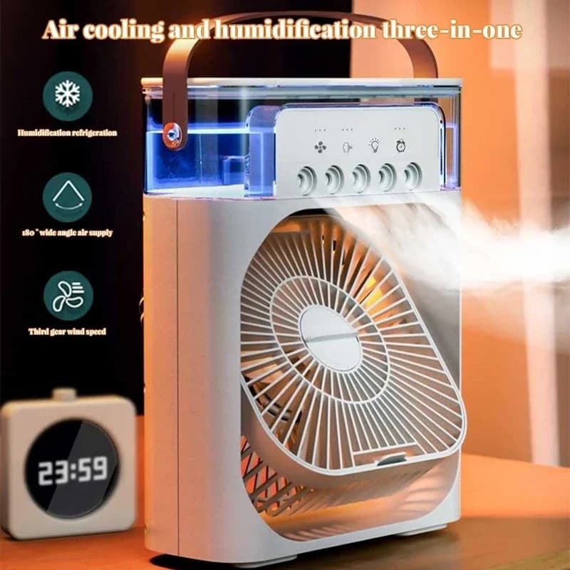 Ventilatore 3 in 1 con Condizionatore d'Aria, Raffreddatore d'Aria Domestico Compatto, Luce Notturna LED, Umidificatore Portatile, Ventilatore Regolabile per Ufficio e Casa, Nuovo