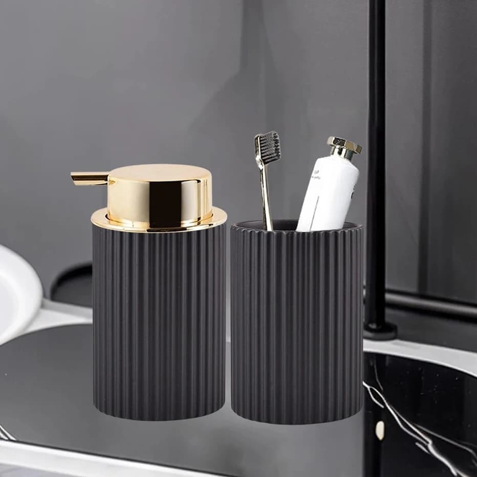 Dispenser di sapone schiumogeno per bagno, contenitori per sapone liquido e detersivo per piatti, porta spazzolini da denti, decorazione rustica.