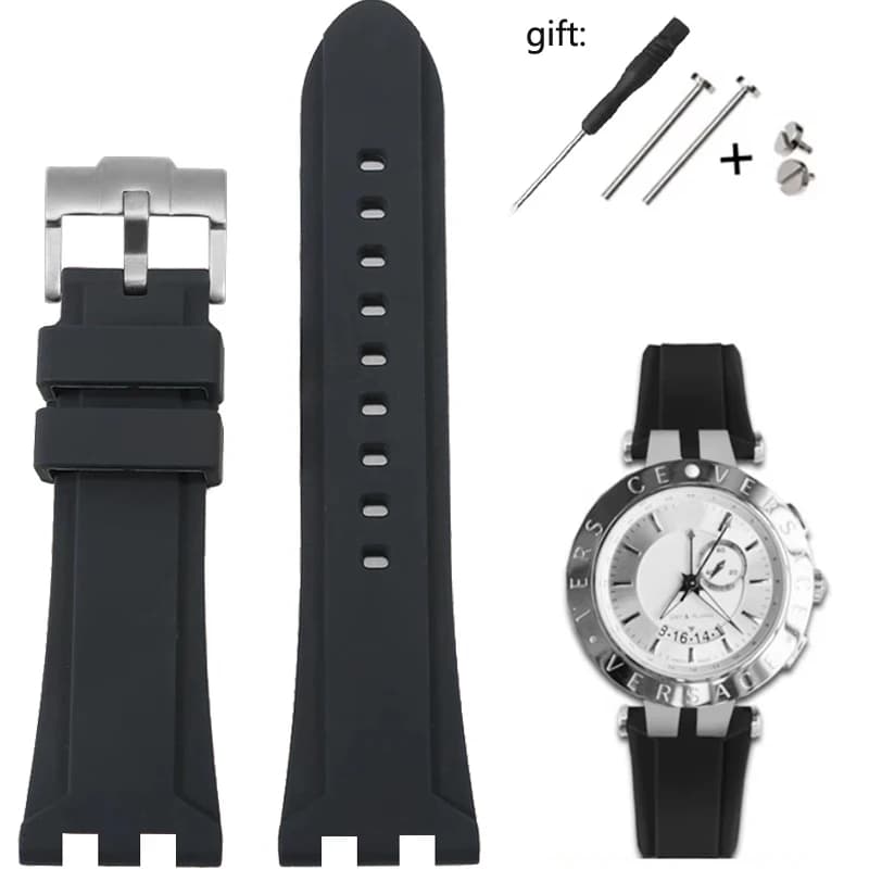 For Versace V-RACE DUAL series concave convex silicone watch strap accessories 24mm men waterproof Bracelet Rubber watch strap