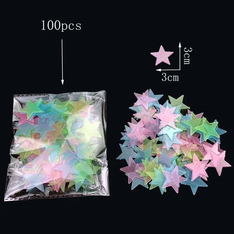 100 small stars in various colors, bright in the dark as star wall stickers, used for domestic art and ceiling wall decoration