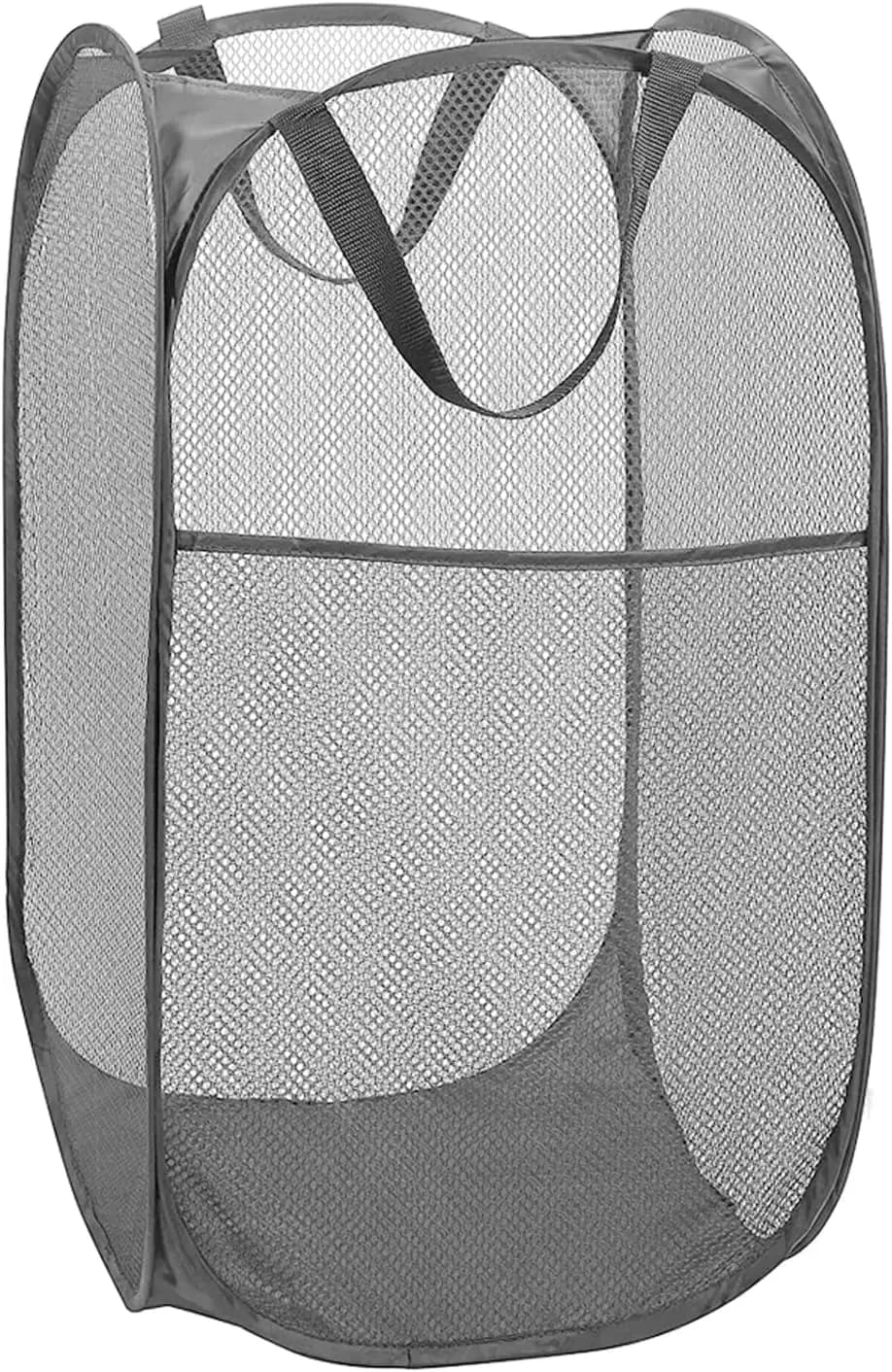 Strong Mesh Pop up Laundry Hamper Basket with Side Pocket for Laundry Room,Bathroom,Kids Room,College Dorm or Travel Grey