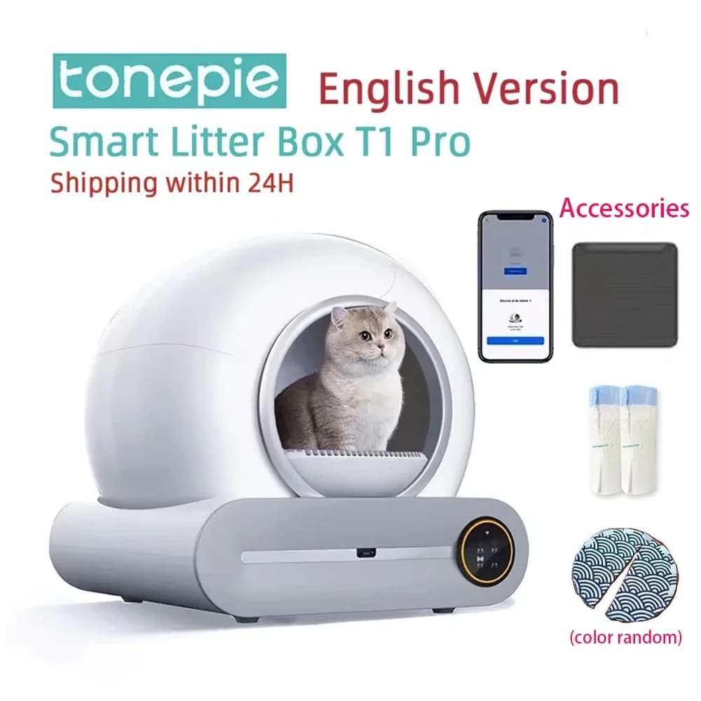 Lettiera per gatti intelligente automatica 65L Vassoio per lettiera per toilette per animali domestici completamente chiuso Autopulente deodorante Controllo app Lettiera per gatti